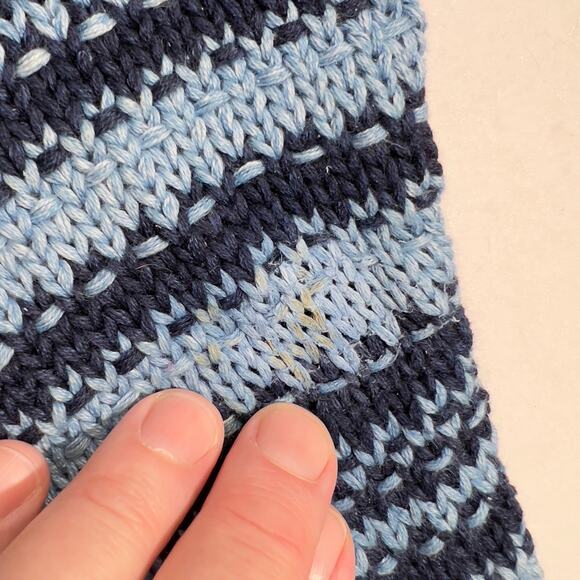 Liz Wear Cotton V-Neck Sweater Woman's Large Open Knit Made In USA Blue Stripe - Picture 4 of 8